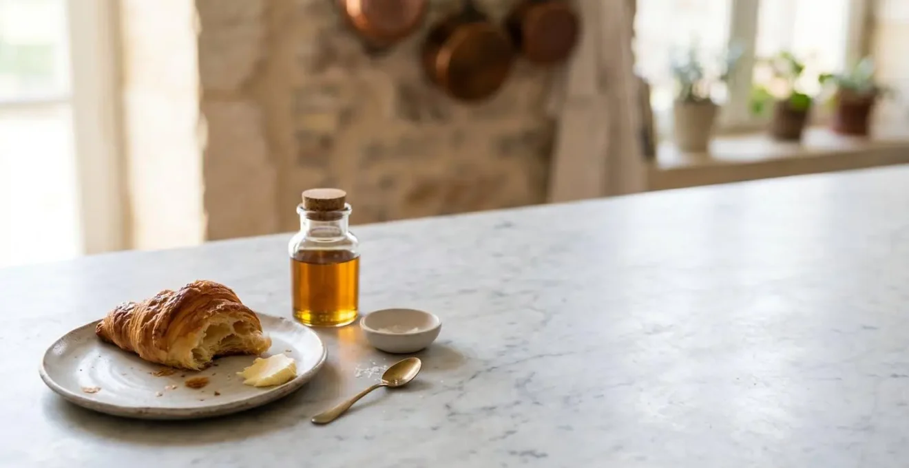 Scène minimaliste évoquant l'interaction entre alimentation et absorption du CBD