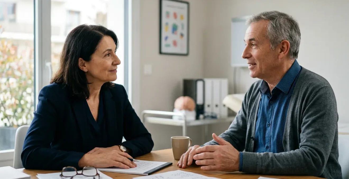 Personne en consultation médicale spécialisée dans un cadre clinique français moderne