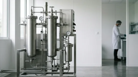 Installation d'extraction de CBD au CO2 supercritique dans un laboratoire moderne français