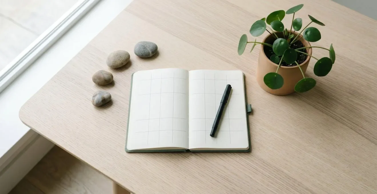 Vue en plongée d'un carnet de suivi dermatologique avec échelles d'évaluation et espace de notes pour le SCORAD