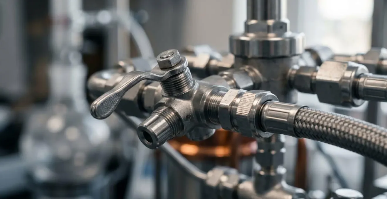 Gros plan sur les composants d'une machine d'extraction CO2 supercritique dans un laboratoire français