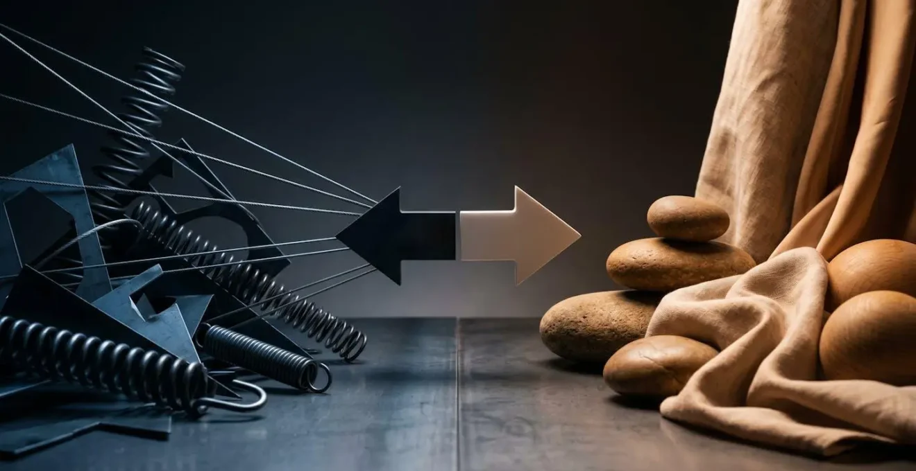 Représentation symbolique abstraite illustrant le conflit entre stimulation et relaxation