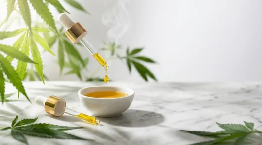 Représentation visuelle évoquant le bien-être et la relaxation naturelle grâce au cannabidiol dans un contexte apaisant