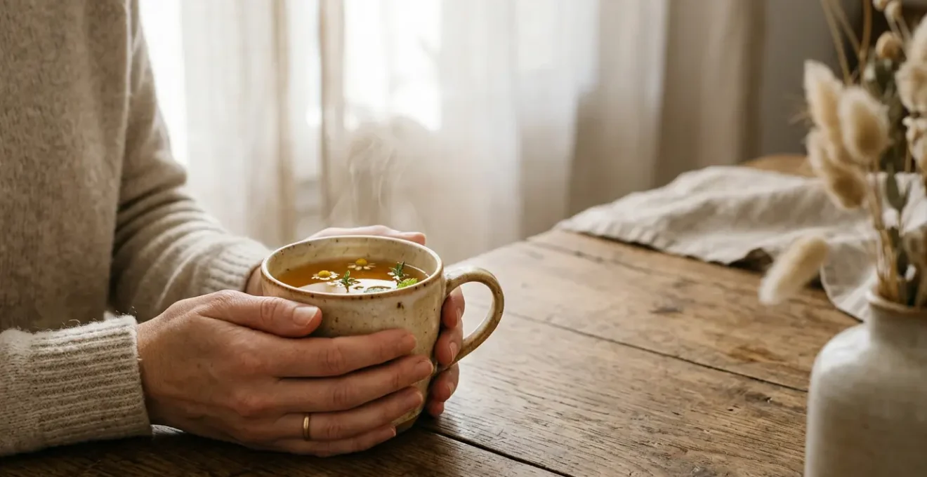 Moment de détente avec une tasse de tisane au chanvre dans un environnement apaisant
