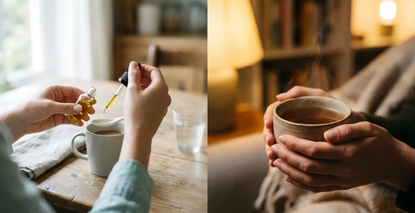 Routine quotidienne CBD : huile sublinguale le matin et tisane relaxante le soir