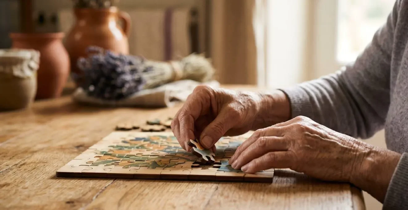 Représentation visuelle de la synergie entre CBD et activités cognitives pour la santé cérébrale des seniors